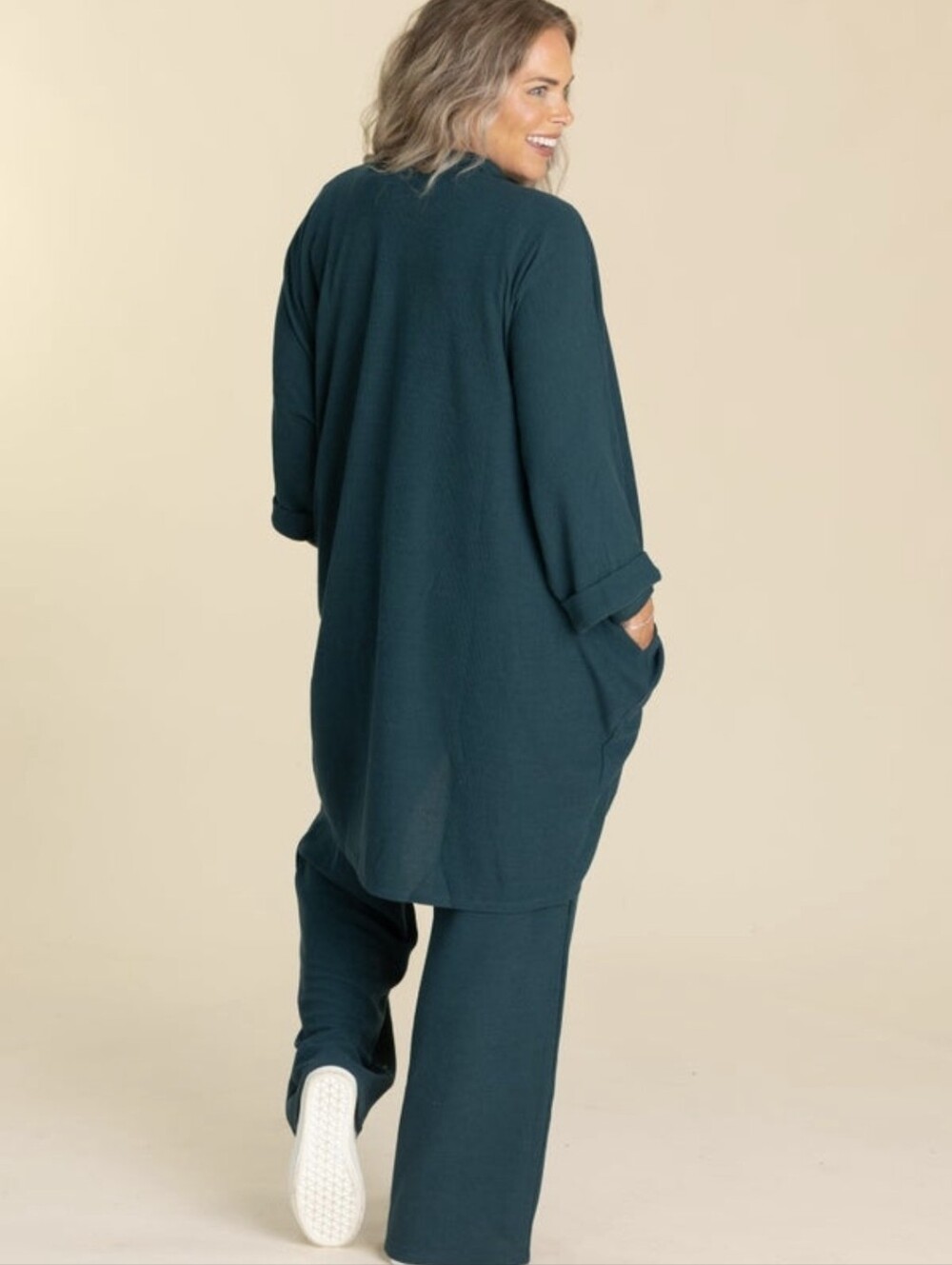 Three Piece Relaxed Wide-Leg Lounge Pants in Deep Teal - Picture 2 of 3